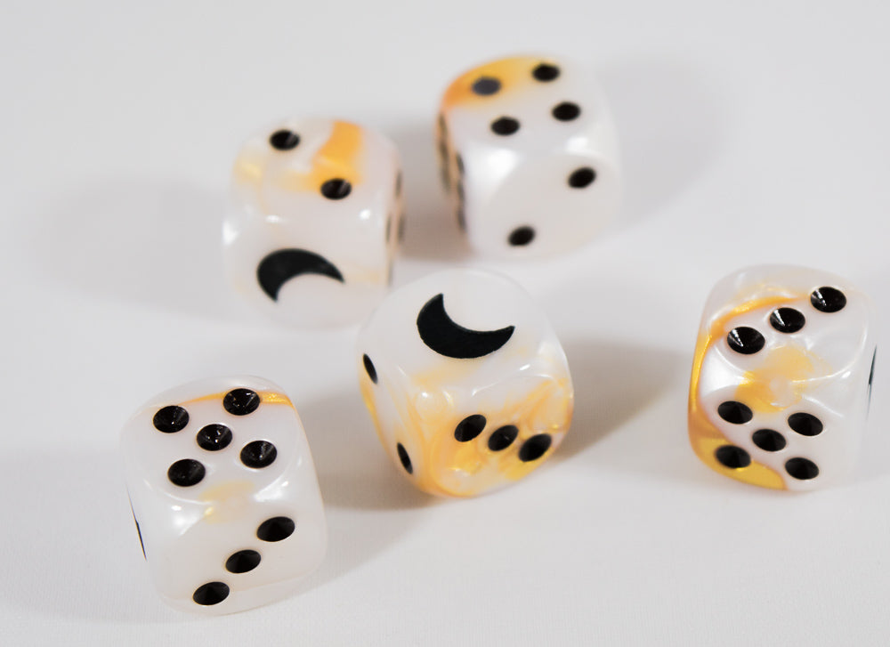 Custom Crescent Moon White-Gold Gemini Chessex Magic Rare by BrycesDice (Online Only)