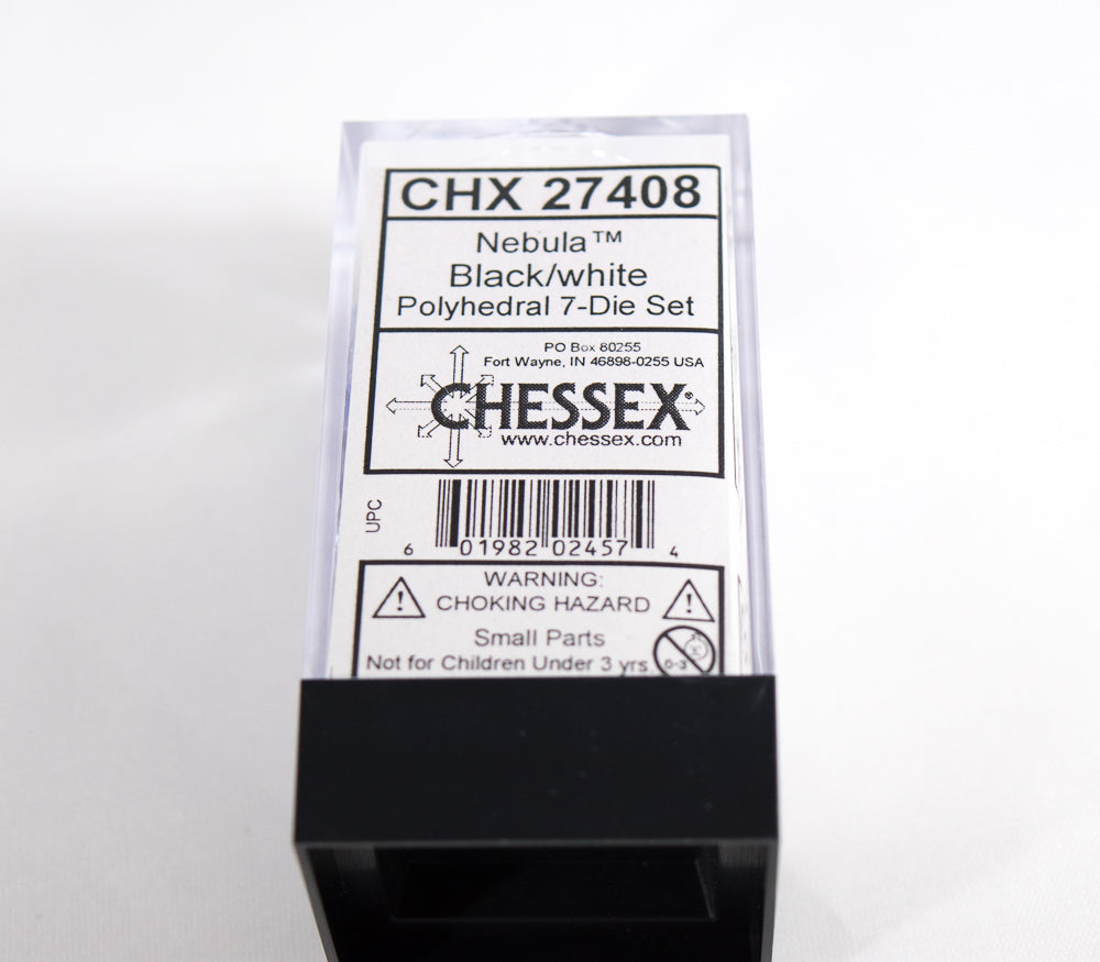 Chessex Polyhedral 7 Die Nebula Black w/ White Numbers Set Of 7 Dice CHX 27408 (Online Only)