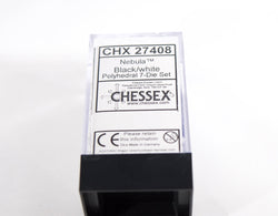 Chessex Polyhedral 7 Die Nebula Black w/ White Numbers Set Of 7 Dice CHX 27408 (Online Only)