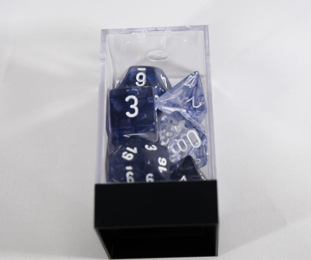 Chessex Polyhedral 7 Die Nebula Black w/ White Numbers Set Of 7 Dice CHX 27408 (Online Only)