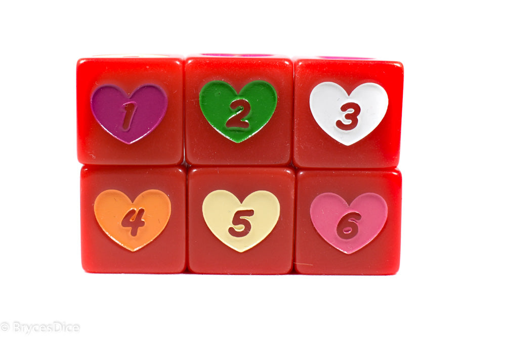 Candy Heart Dice Acrylic 16mm White, Pink, Purple, Yellow, Green (Online Only)