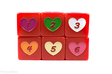Candy Heart Dice Acrylic 16mm White, Pink, Purple, Yellow, Green (Online Only)