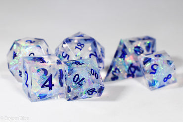 Ice Cubes Sharp Edge Resin 7-Dice Dice (Clear Shimmer w/ Blue Numbers) (Online Only)