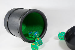 Dice Cup 3.6" D X 4"H Green Felt with Tough Plastic Exterior with Faux Leather Look and Lid (Online Only)