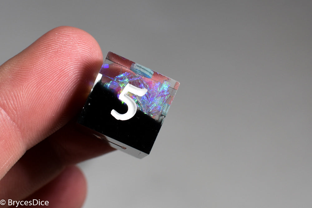 Deep Nether Sharp Edge Resin 7-Dice Dice (Blue-Green and Black w/ White Numbers) (Online Only)