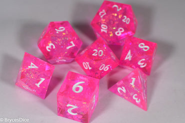 Fairy Flare Sharp Edge Resin 7-Dice Dice (Pink w/ White Numbers) (Online Only)