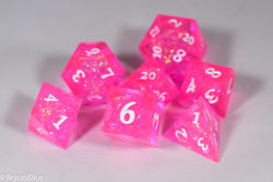 Fairy Flare Sharp Edge Resin 7-Dice Dice (Pink w/ White Numbers) (Online Only)