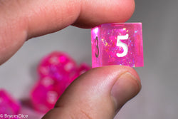 Fairy Flare Sharp Edge Resin 7-Dice Dice (Pink w/ White Numbers) (Online Only)
