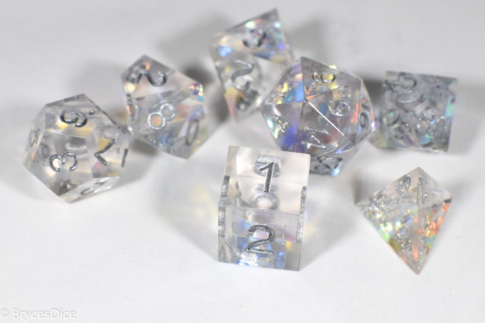Pirates Crystal Sharp Edge Resin 7-Dice Set | Gold or Silver Ink (Clear) (Online Only)