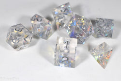 Pirates Crystal Sharp Edge Resin 7-Dice Set | Gold or Silver Ink (Clear) (Online Only)