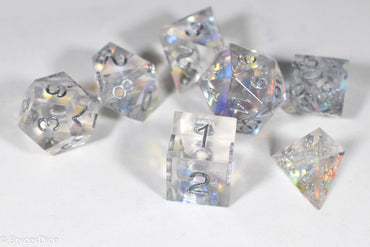 Pirates Crystal Sharp Edge Resin 7-Dice Set | Gold or Silver Ink (Clear) (Online Only)