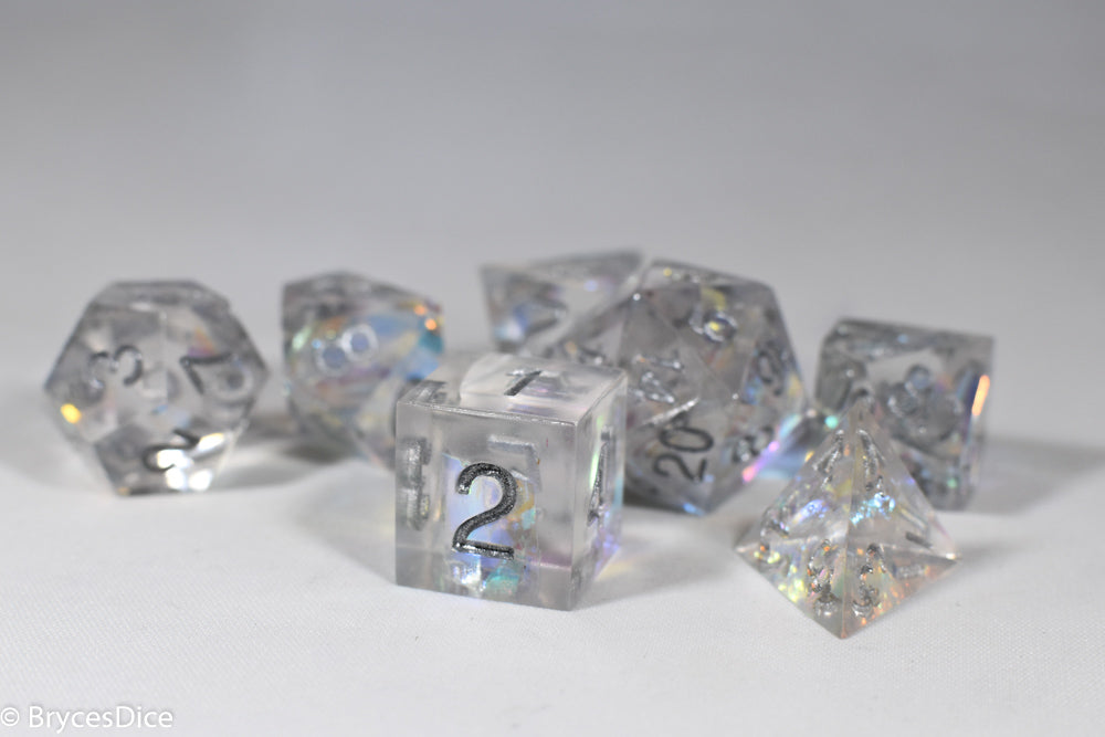 Pirates Crystal Sharp Edge Resin 7-Dice Set | Gold or Silver Ink (Clear) (Online Only)