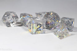 Pirates Crystal Sharp Edge Resin 7-Dice Set | Gold or Silver Ink (Clear) (Online Only)
