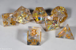 Pirates Crystal Sharp Edge Resin 7-Dice Set | Gold or Silver Ink (Clear) (Online Only)