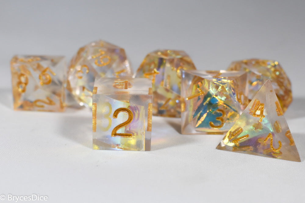 Pirates Crystal Sharp Edge Resin 7-Dice Set | Gold or Silver Ink (Clear) (Online Only)