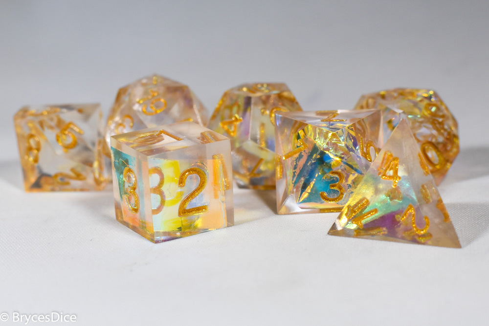 Pirates Crystal Sharp Edge Resin 7-Dice Set | Gold or Silver Ink (Clear) (Online Only)