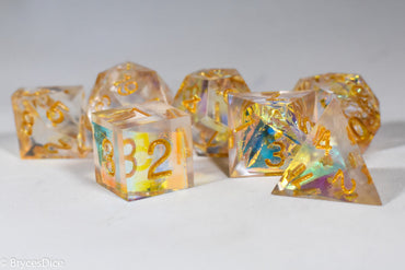 Pirates Crystal Sharp Edge Resin 7-Dice Set | Gold or Silver Ink (Clear) (Online Only)