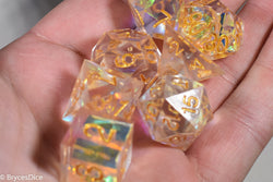 Pirates Crystal Sharp Edge Resin 7-Dice Set | Gold or Silver Ink (Clear) (Online Only)