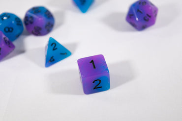 Blue and Purple Glow-in-the-Dark 7-Die Set w/Black Numbers by HDdice (Online Only)