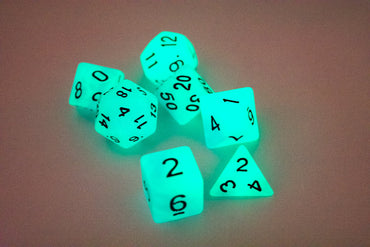 Blue and Purple Glow-in-the-Dark 7-Die Set w/Black Numbers by HDdice (Online Only)