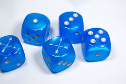 Double Arrow Light Blue Velvet Dice 16mm D6 Chessex - with Silver Pips (by piece) (Online Only)