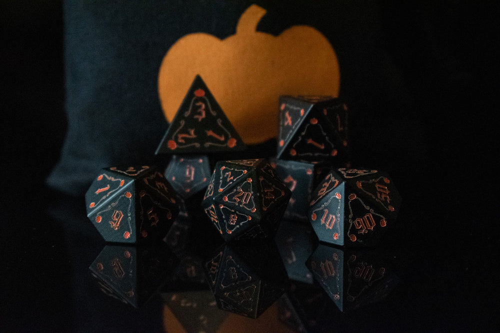 The Pumpkin Aluminum Metal Dice Set (ONLINE ORDER ONLY)