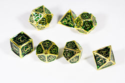 Celtic Shards 7-Dice Metal Set Gold w/ Green Fill {North Star Dice Collection} (Online Only)