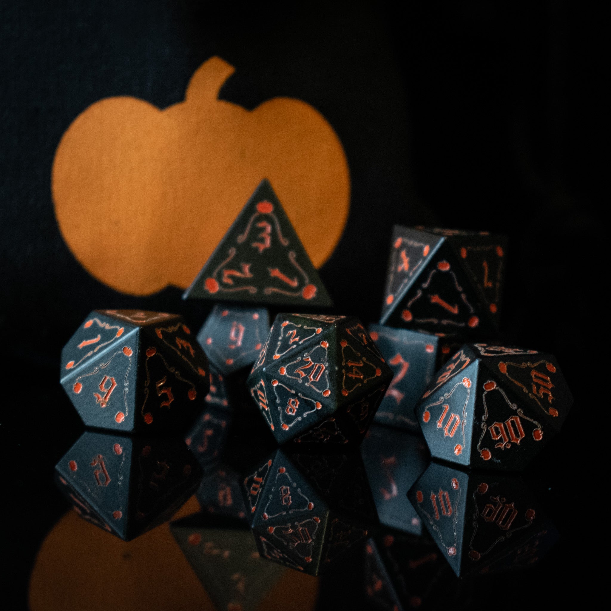The Pumpkin Aluminum Metal Dice Set (ONLINE ORDER ONLY)