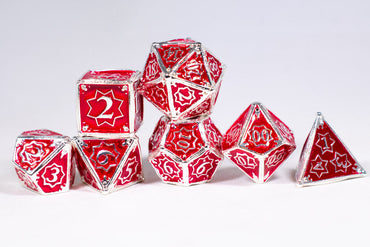 Defender 7-Dice Metal Set Silver w/ Red Fill {North Star Dice Collection} (Online Only)