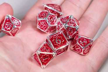 Defender 7-Dice Metal Set Silver w/ Red Fill {North Star Dice Collection} (Online Only)