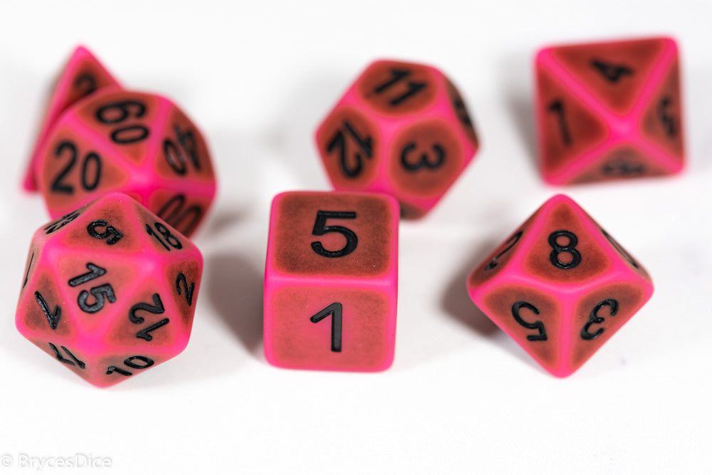 "Used Eraser" Pink w/Green Ancient Effect 7-Dice Set (Online Only)