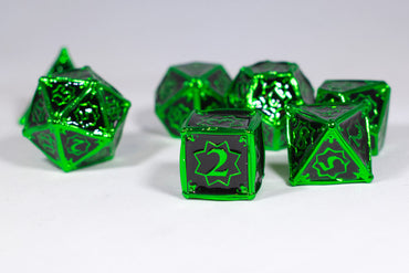 Alien 7-Dice Metal Set Green w/ Black Fill {North Star Dice Collection} (Online Only)