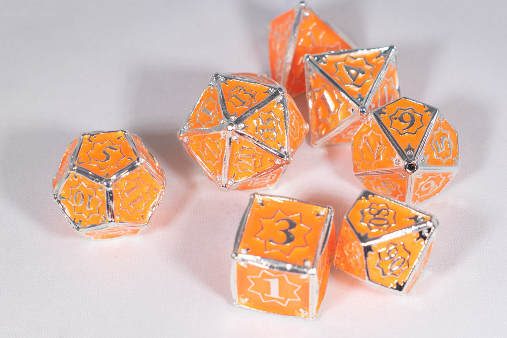 Orangesicle 7-Dice Metal Set Silver w/ Orange Fill {North Star Dice Collection} (Online Only)