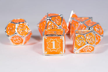 Orangesicle 7-Dice Metal Set Silver w/ Orange Fill {North Star Dice Collection} (Online Only)