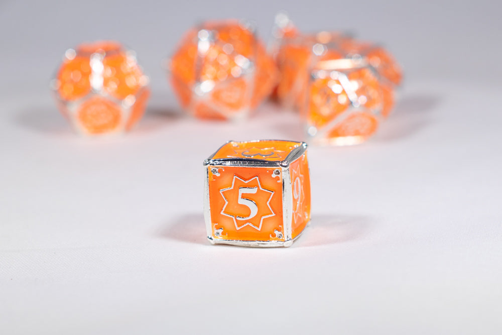 Orangesicle 7-Dice Metal Set Silver w/ Orange Fill {North Star Dice Collection} (Online Only)