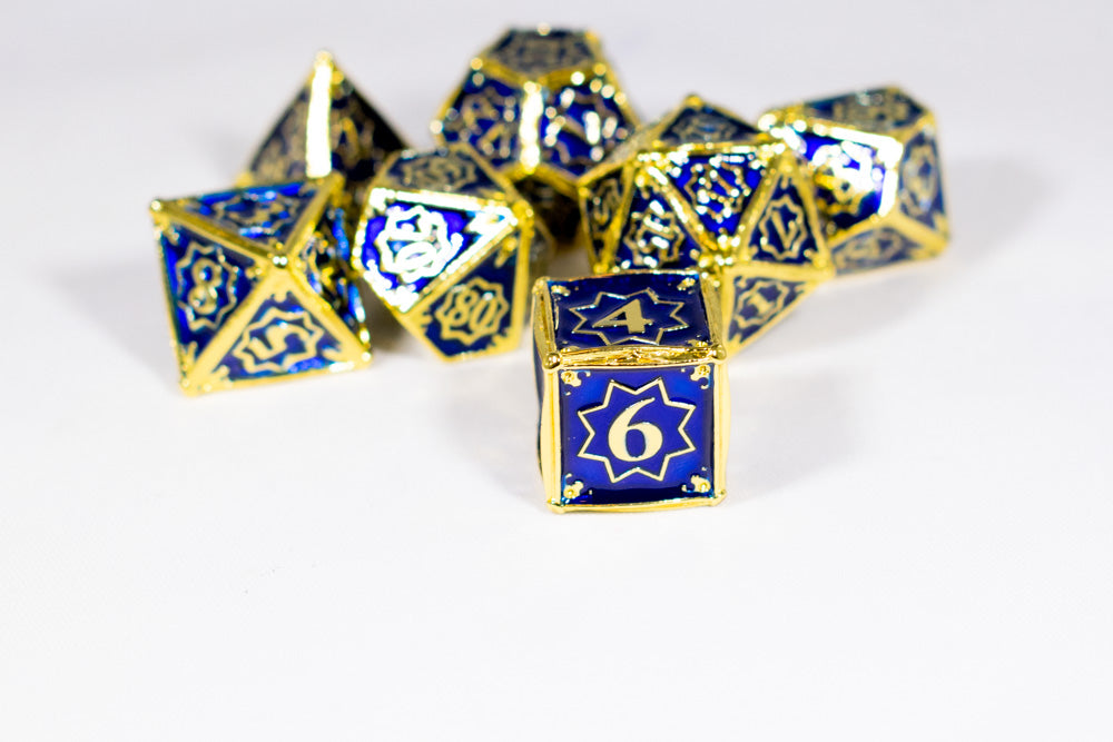Space King 7-Dice Metal Set Gold w/ Blue Fill {North Star Dice Collection} (Online Only)
