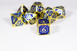 Space King 7-Dice Metal Set Gold w/ Blue Fill {North Star Dice Collection} (Online Only)