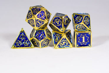 Space King 7-Dice Metal Set Gold w/ Blue Fill {North Star Dice Collection} (Online Only)