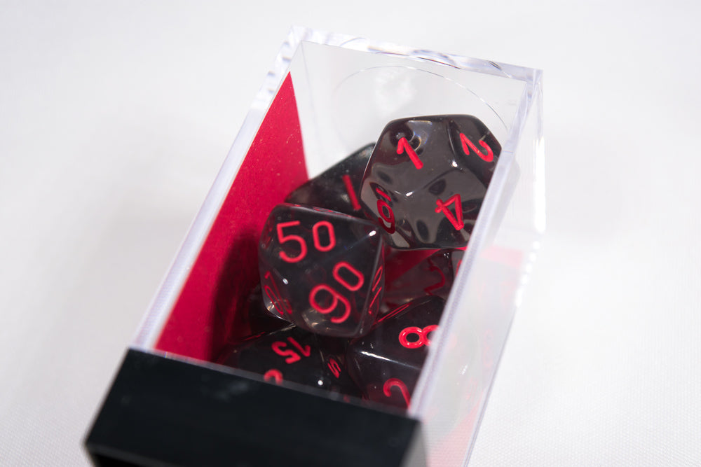 New Smoke/Red Translucent 7-Die Chessex Sets Made in Germany CHX 23088 (Online Only)