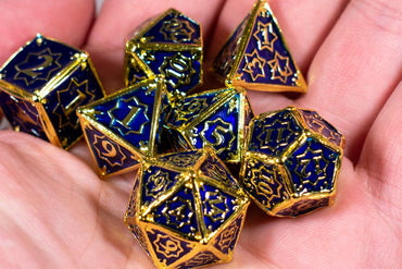 Space King 7-Dice Metal Set Gold w/ Blue Fill {North Star Dice Collection} (Online Only)