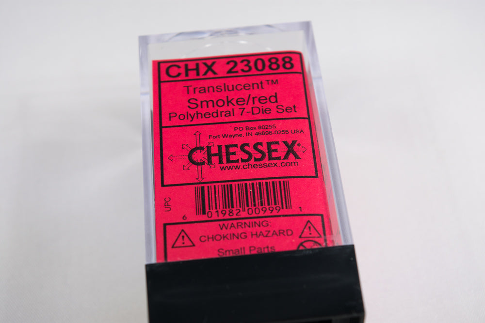 New Smoke/Red Translucent 7-Die Chessex Sets Made in Germany CHX 23088 (Online Only)