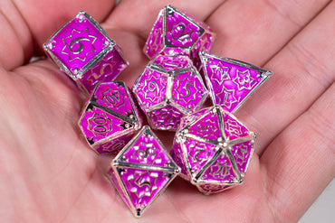 Pretty Paladin 7-Dice Metal Set Silver w/ Pink Fuschia Fill {North Star Dice Collection} (Online Only)