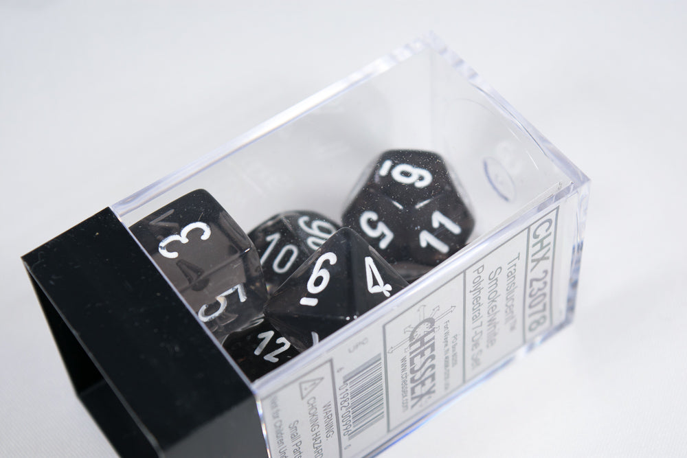 New Smoke/White Translucent 7-Die Chessex Sets Made in Germany CHX 23078 (Online Only)