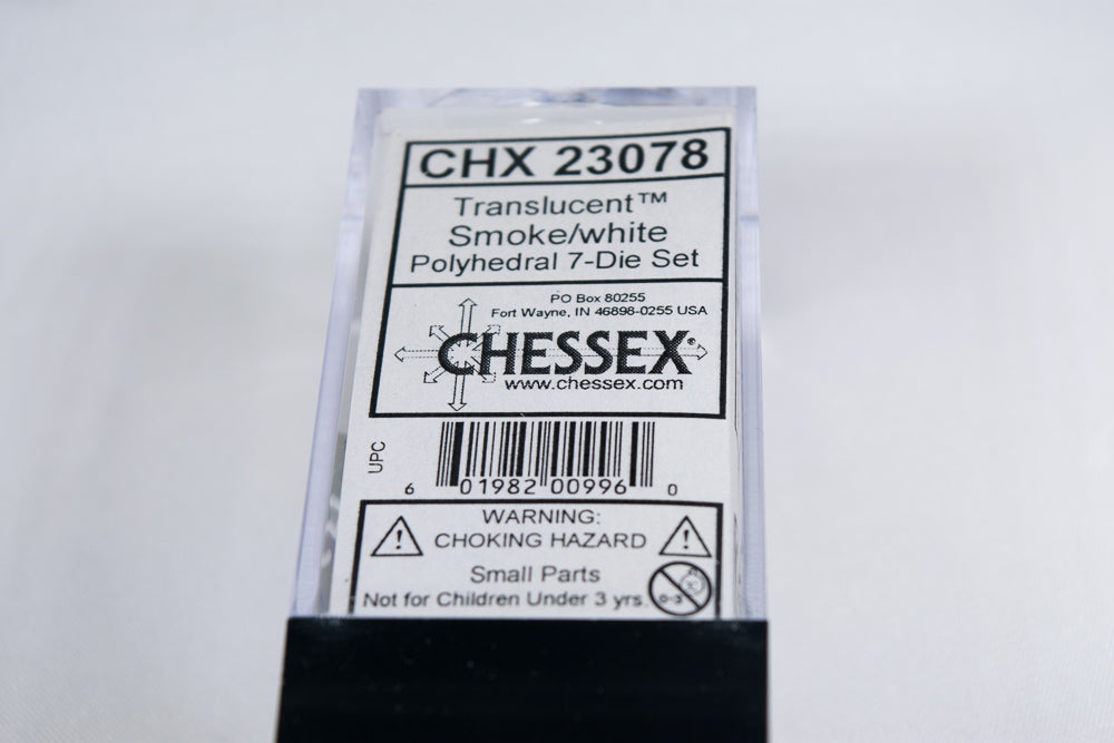 New Smoke/White Translucent 7-Die Chessex Sets Made in Germany CHX 23078 (Online Only)