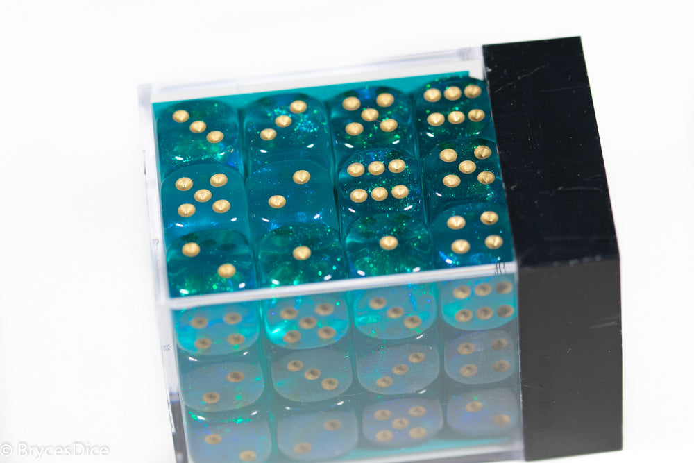 Borealis Teal/gold 12mm d6 Dice Block CHX 27886 OG Old Glitter (Online Only)