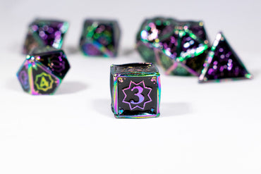 Dark Matter 7-Dice Metal Set Rainbow Metal w/ Black Fill {North Star Dice Collection} (Online Only)