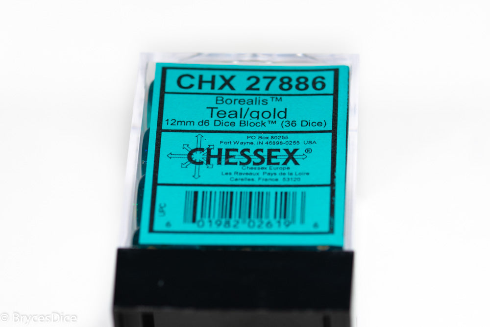 Borealis Teal/gold 12mm d6 Dice Block CHX 27886 OG Old Glitter (Online Only)