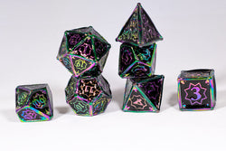 Dark Matter 7-Dice Metal Set Rainbow Metal w/ Black Fill {North Star Dice Collection} (Online Only)
