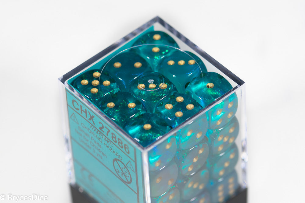 Borealis Teal/gold 12mm d6 Dice Block CHX 27886 OG Old Glitter (Online Only)