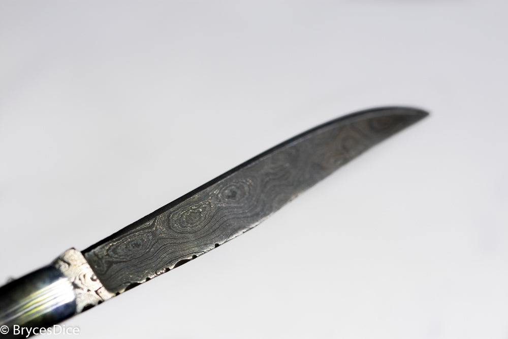 (White Ivory) 9" Damascus Pocket Knife (Online Only)